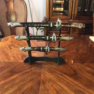 Black dragon fantasy etched blade daggers.